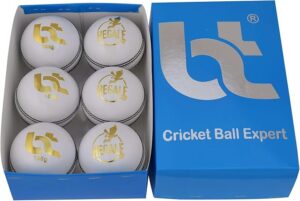 BT Premium White Cricket Ball - Pack of 6 Genuine Leather Cricket Balls for Day or Night International Standard Cricket and Practice | Bat-Friendly Hard Cricket Ball | 156g