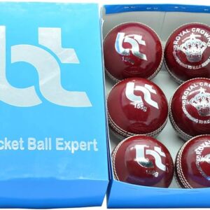 BT Red Cricket Ball - Pack of 6 Genuine Leather Cricket Balls for International Standard Cricket and Practice | Bat-Friendly Hard Cricket Ball Made from Sustainable Sources | 156g.