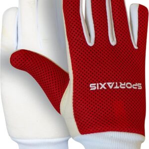 SPORTAXIS 100% Cotton Inner Gloves for Cricket Batting and Wicket Keeping - Comfortable, Breathable, and Durable - Red White, Full Coverage for Enhanced Protection - Lightweight